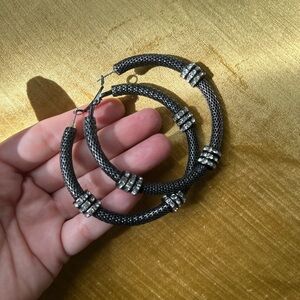 White House Black Market Elegant Black and Silver Hoop Earrings